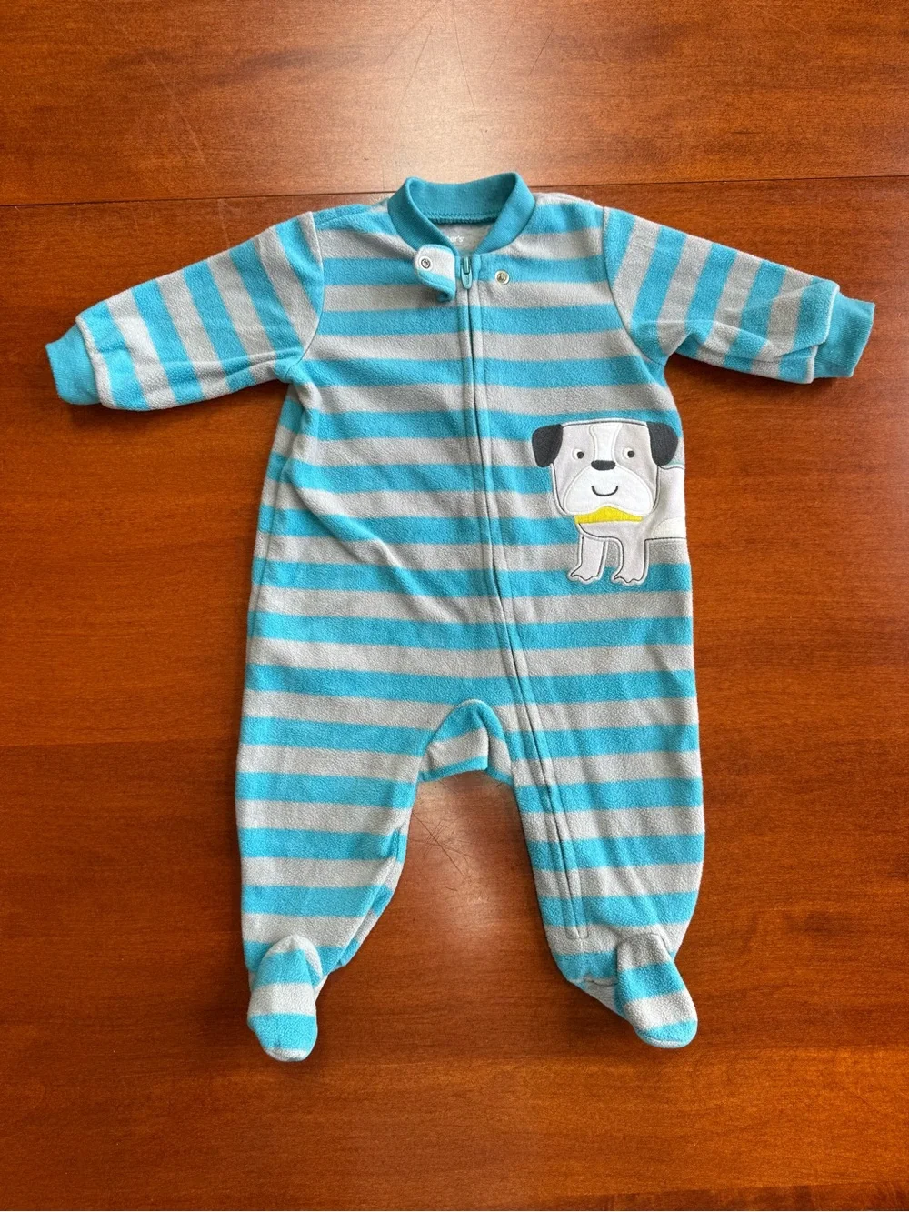 Carter’s Baby Boy 3M Fleece Footed Sleeper Blue Gray Striped Puppy Zip Pajamas